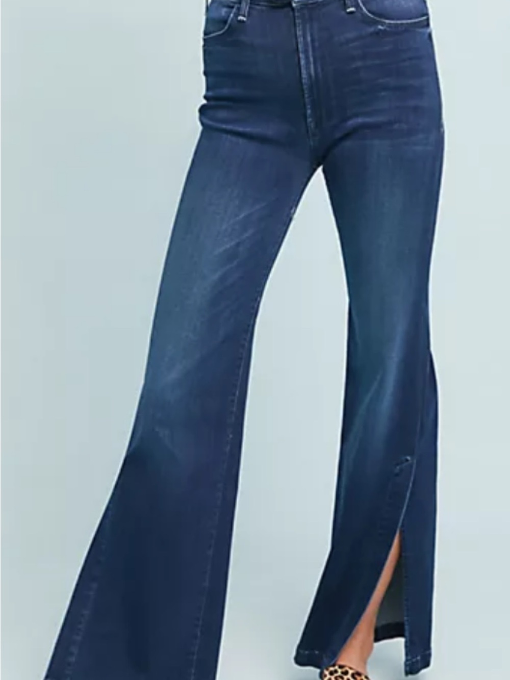 Mother Denim High-Rise Dark Blue Flare Jeans with Side Slit